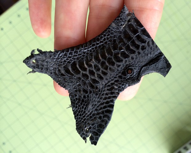 Pat says this is chicken skin leather. I think it might be dragon.