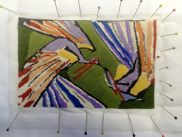 modern miniature peacock rug